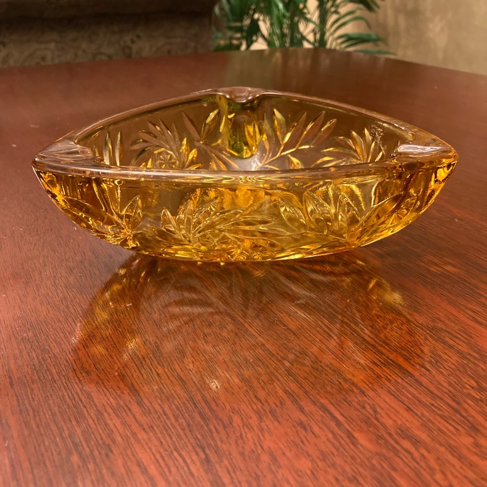 Vintage Hazel Atlas Deep triangle Amber ashtray